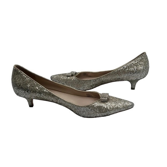 Coach Gold Glitter Rhinestone Bows Monroe Pointed Toe Pumps Size 38 Women’s - Picture 1 of 10